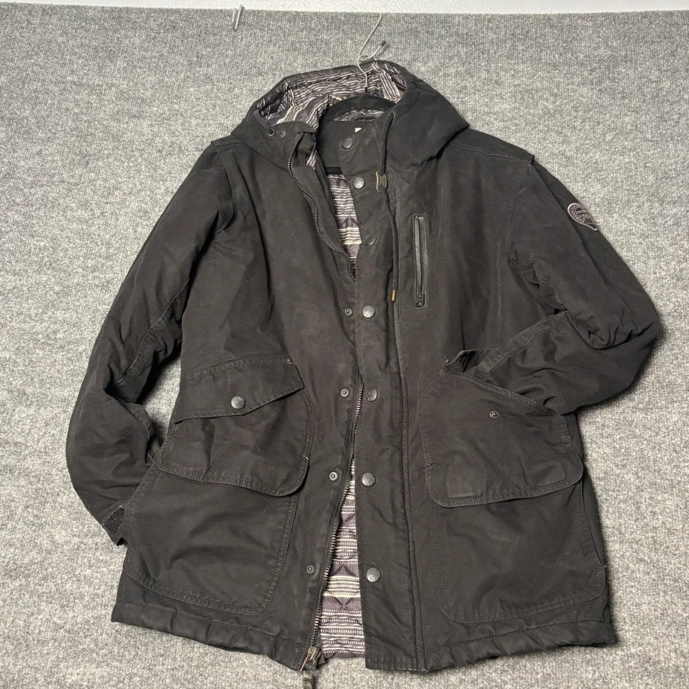 Burton‎ Durable Goods Mens S Black Hooded Parka Jacket Canvas Quilted Lining